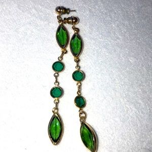 Green super long earrings open back stones